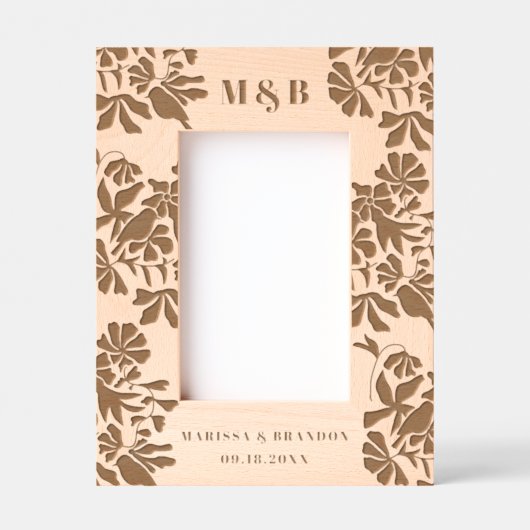 Bloemen Vogels Aangepaste bruiloft paar Monogram F Gegraveerde Lijstjes (Voorkant)