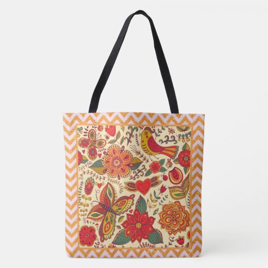 Bloemen vogels en Butterflies Boho Chic Tote Bag (Voorkant)