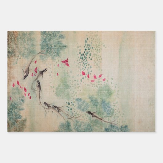 Bloemen, vogels en vis inpakpapier vel (Voorkant 2)