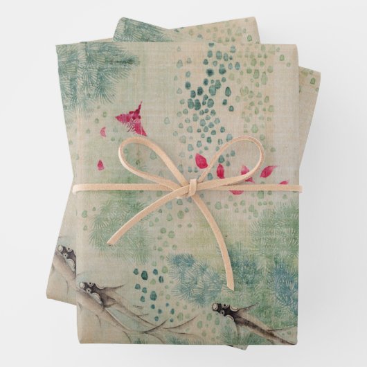 Bloemen, vogels en vis inpakpapier vel (In situ)