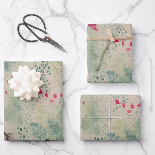 Bloemen, vogels en vis inpakpapier vel (Voorkant)