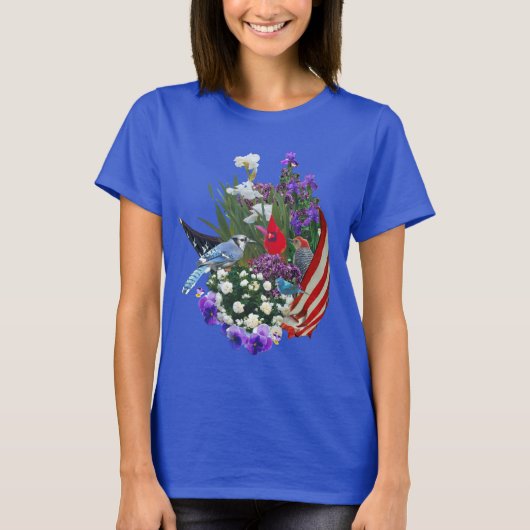 bloemen, vogels en vlag 2r T-Shirt (Voorkant)