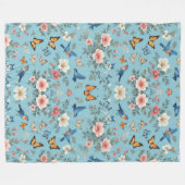 Bloemen Vogels en Vlinders Fleece Deken (Voorkant (Horizontaal))