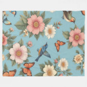 Bloemen Vogels en Vlinders Fleece Deken (Voorkant (Horizontaal))