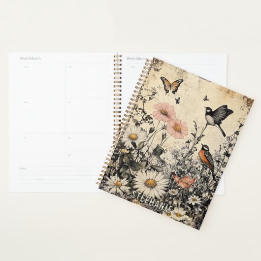 Bloemen, vogels en vlinders op oud papier (1) planner (Display)