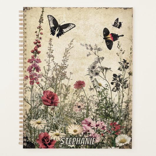 Bloemen, vogels en vlinders op oud papier (2) planner (Voorkant)