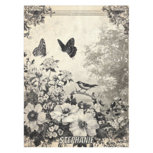 Bloemen, vogels en vlinders op oud papier (3) tafelkleed