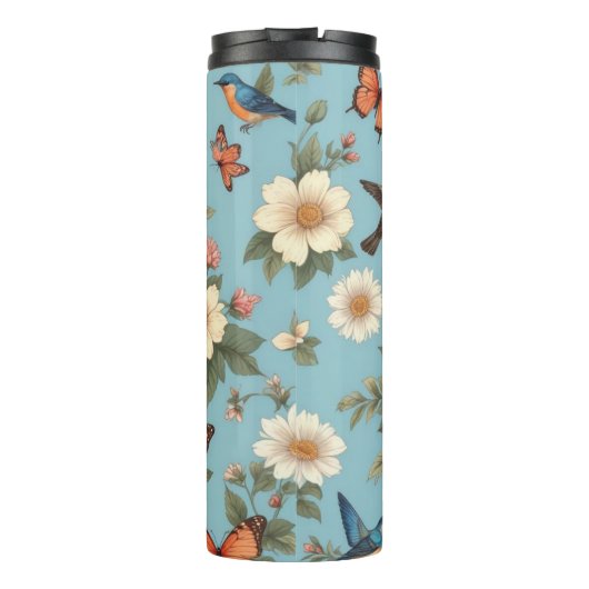 Bloemen Vogels en Vlinders Thermosbeker (Achterkant)