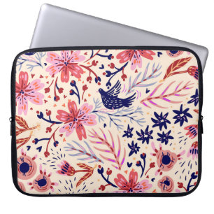 Bloemen, vogels, naadloos patroon. laptop sleeve