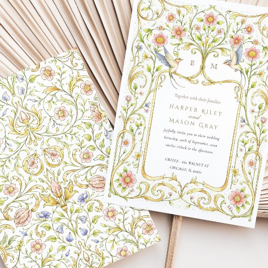 Bloemen & Vogels Victoriaans Tuin bruiloft Kaart