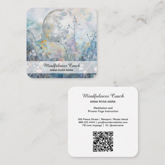 *~* Bloemen Volle Maan AP70 Etherische QR Vierkante Visitekaartje (Voorkant / Achterkant)