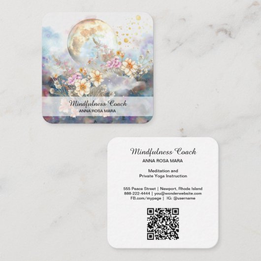*~* Bloemen volle maan Etherische QR - AP70 Vierkante Visitekaartje (Voorkant / Achterkant)