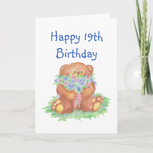 Bloemen voor 19e verjaardag, Teddy Bear Card Kaart (Voorkant)