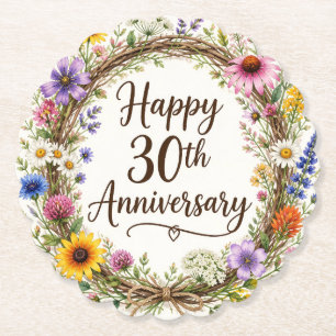 Bloemen voor 30-jarig jubileum kartonnen onderzetters