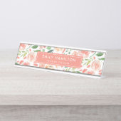 Bloemen voor blush en perzik | Gepersonaliseerd Bureau Naambordje (Voorkant)