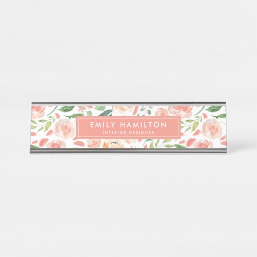 Bloemen voor blush en perzik | Gepersonaliseerd Bureau Naambordje (Voorkant)