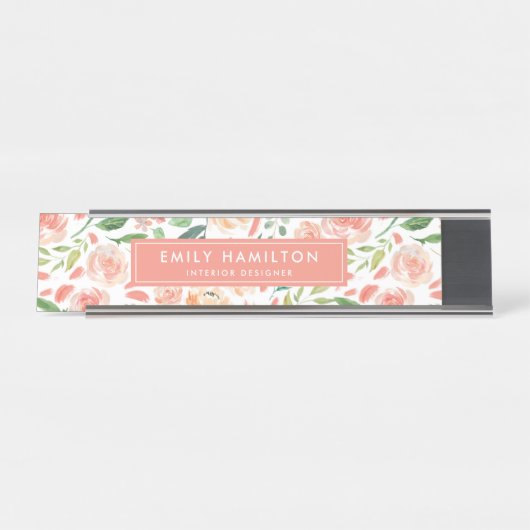 Bloemen voor blush en perzik | Gepersonaliseerd Bureau Naambordje (Voorkant)