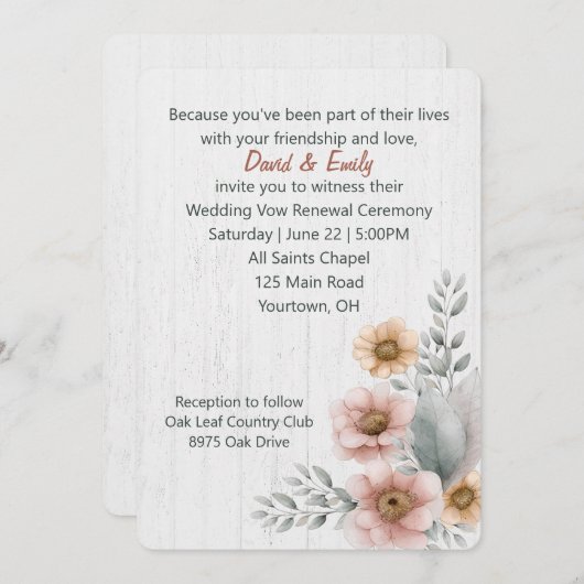 Bloemen voor het hernieuwen van geloften op hout kaart (Voorkant / Achterkant)