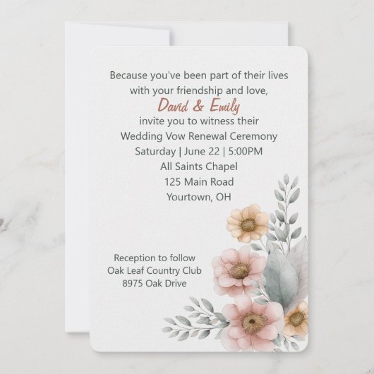 Bloemen voor het hernieuwen van geloften op wit kaart (Voorkant)