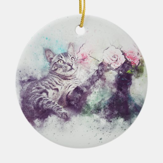 Bloemen voor Kat | ABSTRACT | WATERVERF Keramisch Ornament (Voorkant)