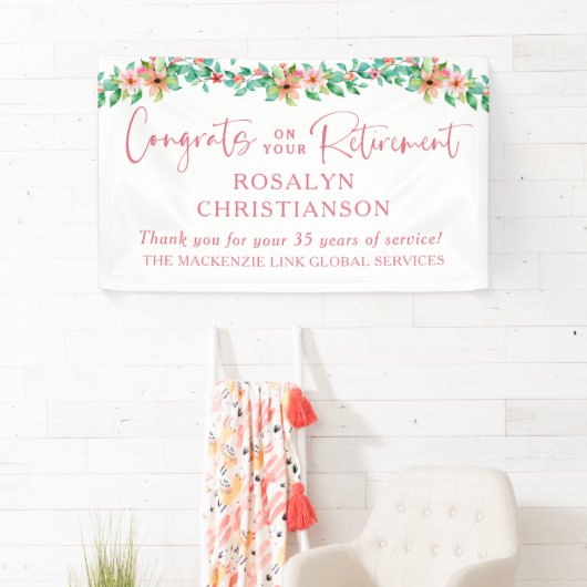 Bloemen voor uw pensioen Tropisch Schrift Congrats Spandoek (Insitu)