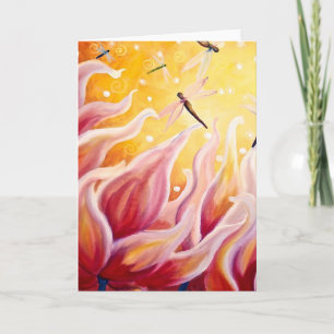 Bloemen voor Valentijnsdag, libellen, bloeien Feestdagen Kaart