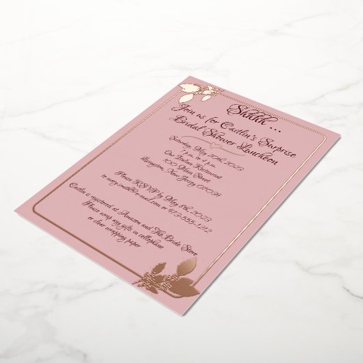 Bloemen Vrijgezellenfeest, Blush Pink, Gold Folie Uitnodiging (Gedraaid)
