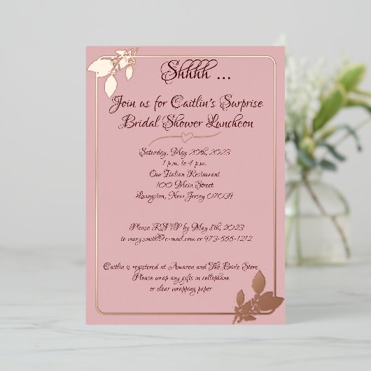 Bloemen Vrijgezellenfeest, Blush Pink, Gold Folie Uitnodiging (Staand Voorkant)