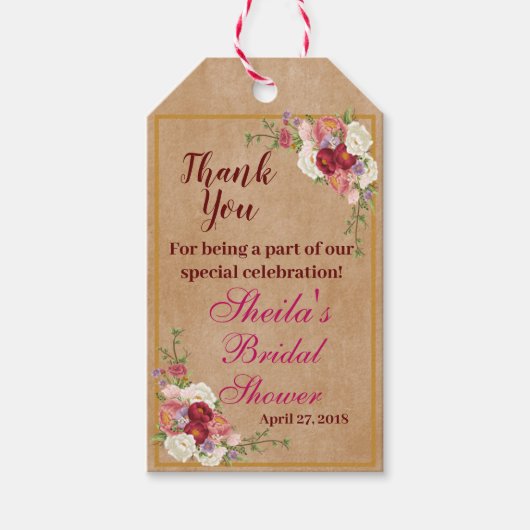 Bloemen Vrijgezellenfeest dank u aangepaste gunst Cadeaulabel (Voorkant)