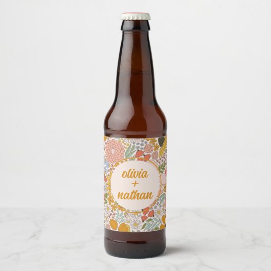 Bloemen Vrijgezellenfeest of bruiloft gepersonalis Bier Etiket (Voorkant)