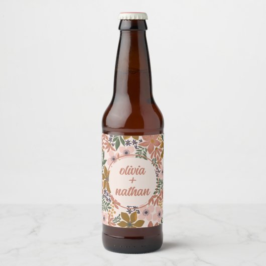 Bloemen Vrijgezellenfeest of bruiloft gepersonalis Bier Etiket (Voorkant)