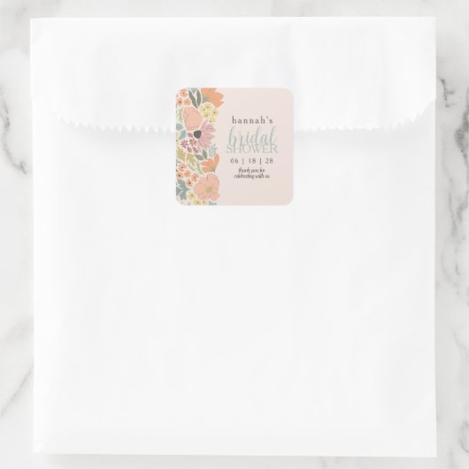 Bloemen Vrijgezellenfeest of bruiloft Vierkante Sticker (Tas)