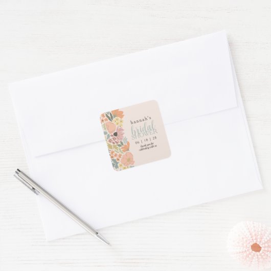 Bloemen Vrijgezellenfeest of bruiloft Vierkante Sticker (Envelop)
