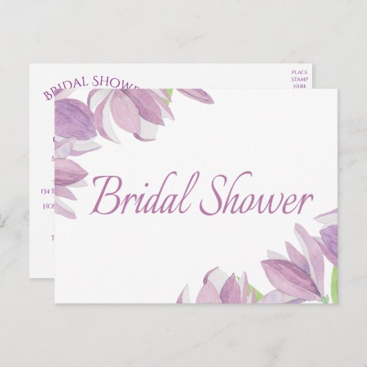 Bloemen Vrijgezellenfeest Paarse Waterverf Uitnodiging Briefkaart (Voorkant / Achterkant)