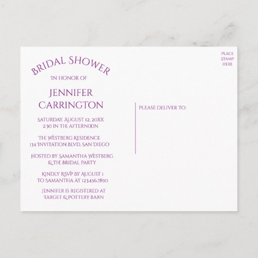 Bloemen Vrijgezellenfeest Paarse Waterverf Uitnodiging Briefkaart (Achterkant)