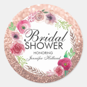 Bloemen Vrijgezellenfeest Roze Rose Gold Glitter Ronde Sticker