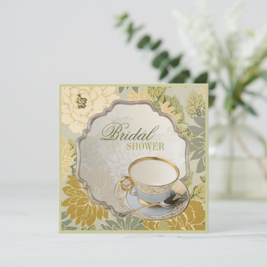  Bloemen Vrijgezellenfeest Tea Party Uitnodiging (Staand voorkant)