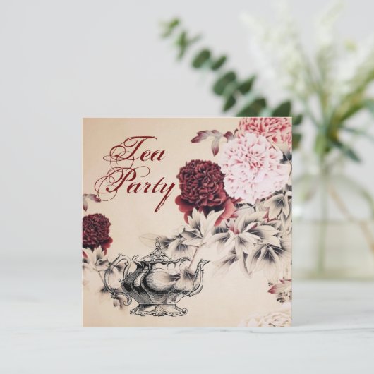  Bloemen Vrijgezellenfeest Tea Party Uitnodiging (Staand voorkant)