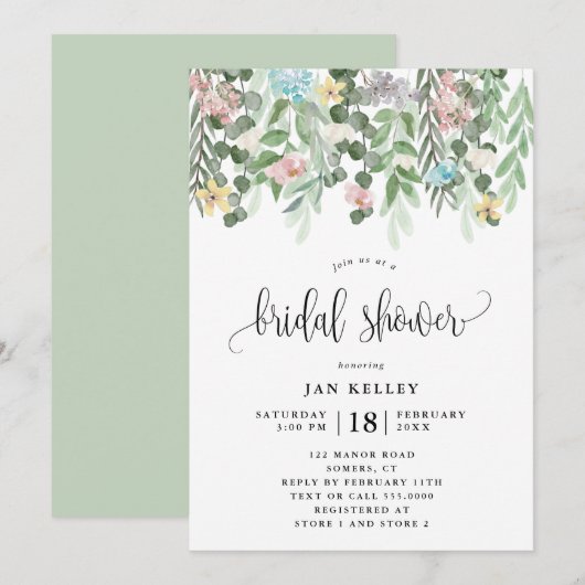 Bloemen Vrijgezellenfeest, Waterverf Cottage Flowe Kaart (Voorkant / Achterkant)