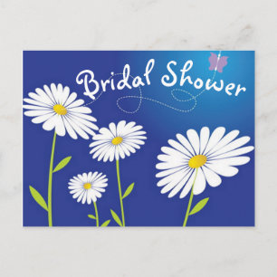 Bloemen Vrijgezellenfeest Wit Daisy Flower Blauw Uitnodiging Briefkaart