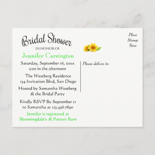 Bloemen Vrijgezellenfeest Zonnebloem Geel Bloem Gr Uitnodiging Briefkaart (Achterkant)