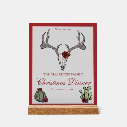 Bloemen Vrolijk Kerst Herten Hoofd Schedel Cactus Acryl Bord (Voorkant)