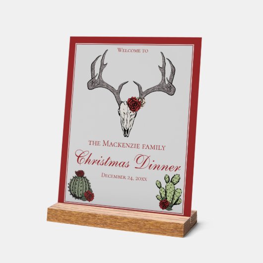 Bloemen Vrolijk Kerst Herten Hoofd Schedel Cactus Acryl Bord (Hoek)