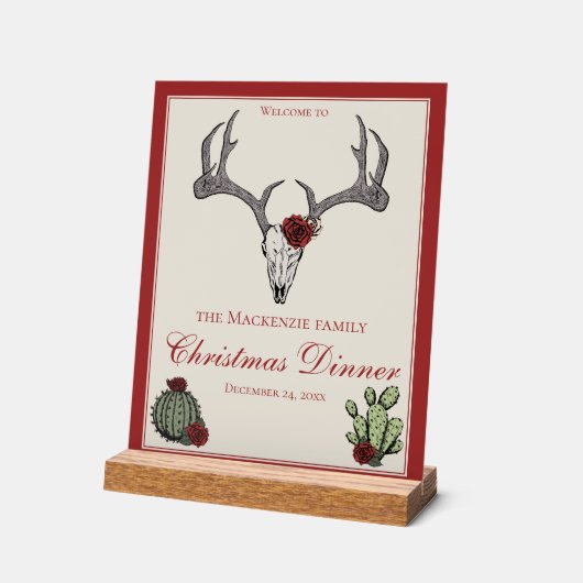 Bloemen Vrolijk Kerst Herten Hoofd Schedel Cactus Acryl Bord (Hoek)