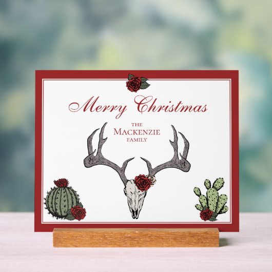 Bloemen Vrolijk Kerst Herten Hoofd Schedel Cactus Acryl Bord (Neutraal)