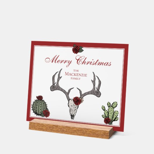 Bloemen Vrolijk Kerst Herten Hoofd Schedel Cactus Acryl Bord (Hoek)