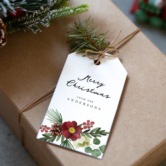  Bloemen Vrolijk Kerstfeest Cadeaulabel
