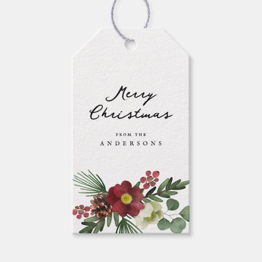  Bloemen Vrolijk Kerstfeest Cadeaulabel (Voorkant)