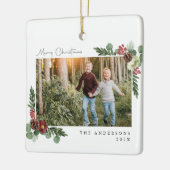 Bloemen Vrolijk Kerstfeest Foto Keramisch Ornament (Links)