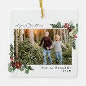 Bloemen Vrolijk Kerstfeest Foto Keramisch Ornament (Voorkant)